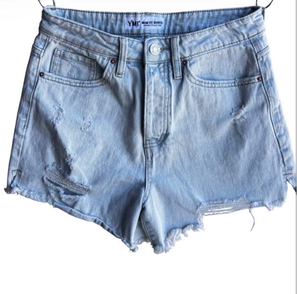 YMI Denim Collection Mom Fit Distressed Raw Hem Shorts